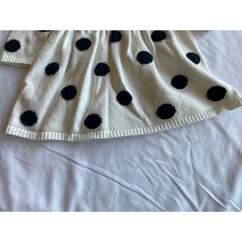 Carter's Baby Girl Polka Dot Ruffle Knit Sweater Dress Size 9M White Black